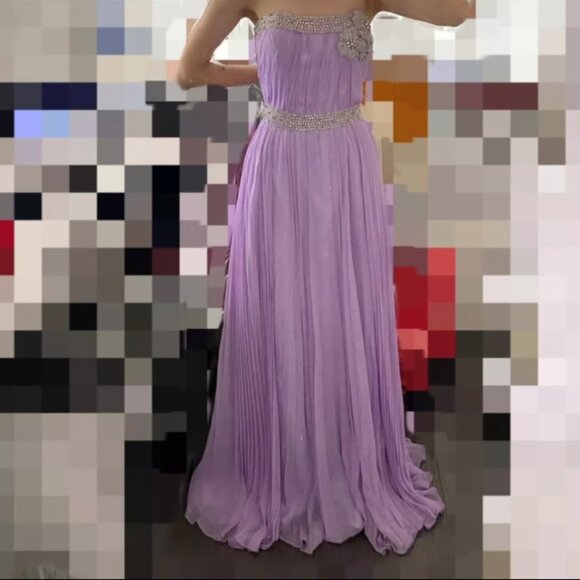 Anais Lavender Purple Chiffon Pleated Cocktail Dress Silver Crystals Size US2 - Picture 1 of 6